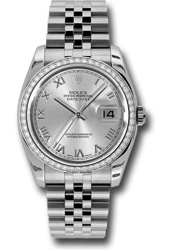 Rolex Steel and White Gold Datejust 36 Watch - 52 Diamond Bezel - Silver Roman Dial - Jubilee Bracelet - 116244