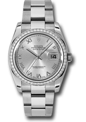 Rolex Steel and White Gold Datejust 36 Watch - 52 Diamond Bezel - Silver Roman Dial - Oyster Bracelet - 116244