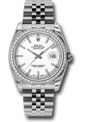 Rolex Steel and White Gold Datejust 36 Watch - 52 Diamond Bezel - White Index Dial - Jubilee Bracelet - 116244