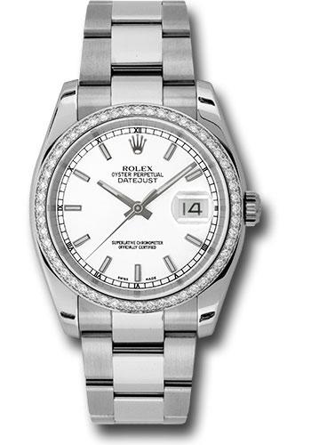 Rolex Steel and White Gold Datejust 36 Watch - 52 Diamond Bezel - White Index Dial - Oyster Bracelet - 116244