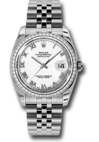 Rolex Steel and White Gold Datejust 36 Watch - 52 Diamond Bezel - White Roman Dial - Jubilee Bracelet - 116244
