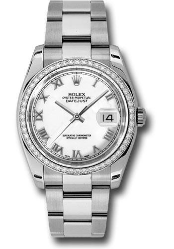 Rolex Steel and White Gold Datejust 36 Watch - 52 Diamond Bezel - White Roman Dial - Oyster Bracelet - 116244