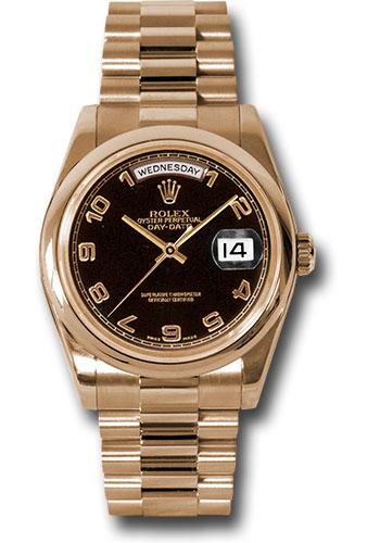 Rolex Day-Date 36 118205 in pink gold with black Arabic dial and President bracelet