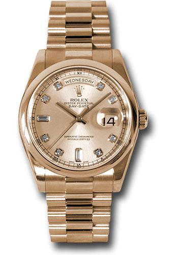 Rolex Day-Date 36 118205 in pink gold with pink champagne diamond dial and President bracelet