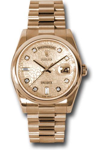 Rolex Day-Date 36 118205 in pink gold with pink champagne Jubilee diamond dial and President bracelet