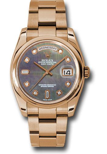 Rolex Day-Date 36 118205 in pink gold with dark mother-of-pearl diamond dial and Oyster bracelet