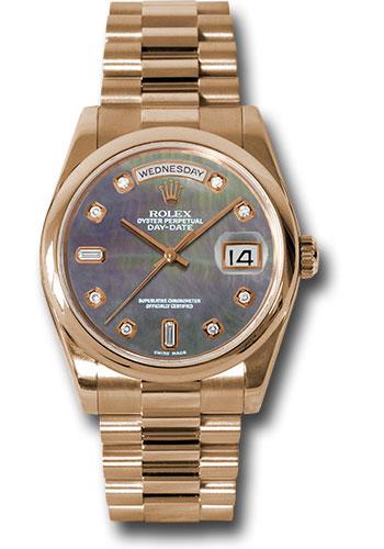 Rolex Day-Date 36 118205 in pink gold with dark mother-of-pearl diamond dial and President bracelet