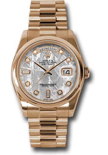 Rolex Pink Gold Day-Date 36 Watch - Domed Bezel - Meteorite Diamond Dial - President Bracelet - 118205