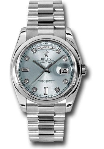 Rolex Day-Date 36 118206 in platinum with glacier blue diamond dial and President bracelet