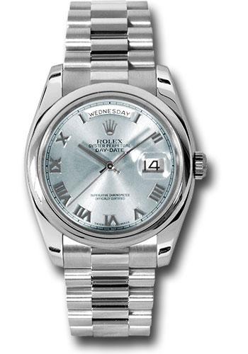 Rolex Day-Date 36 118206 in platinum with glacier blue Roman dial and President bracelet