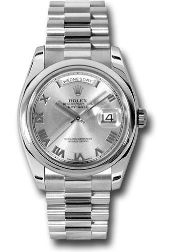 Rolex Day-Date 36 118206 in platinum with rhodium Roman dial and President bracelet