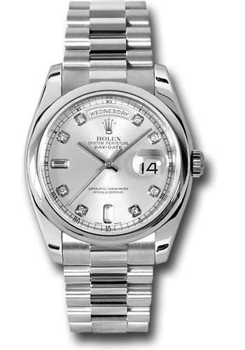 Rolex Day-Date 36 118206 in platinum with silver diamond dial and President bracelet