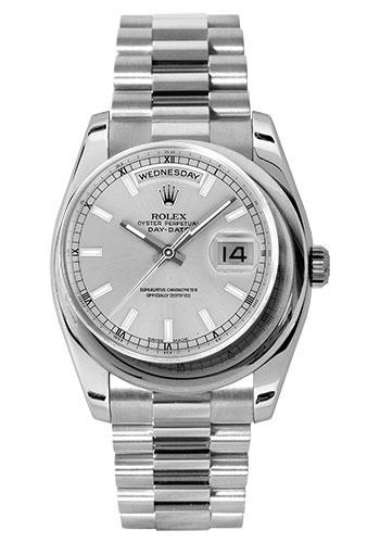 Rolex Day-Date 36 118206 in platinum with silver index dial and President bracelet