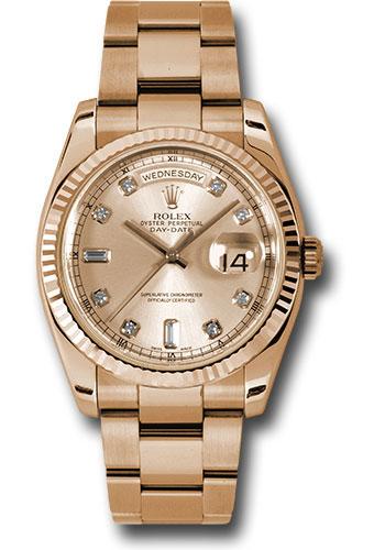 Rolex Pink Gold Day-Date 36 Watch - Fluted Bezel - Champange Diamond Dial - Oyster Bracelet - 118235