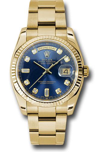 Rolex Day-Date 36 118238 in yellow gold with blue diamond dial and Oyster bracelet
