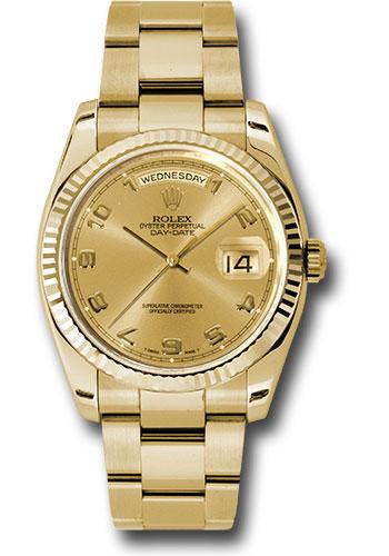 Rolex Yellow Gold Day-Date 36 Watch - Fluted Bezel - Champagne Arabic Dial - Oyster Bracelet - 118238