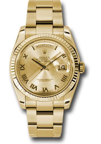Rolex Yellow Gold Day-Date 36 Watch - Fluted Bezel - Champagne Roman Dial - Oyster Bracelet - 118238