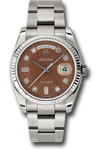 Rolex White Gold Day-Date 36 Watch - Fluted Bezel - Havana Brown Jubilee Diamond Dial - Oyster Bracelet - 118239