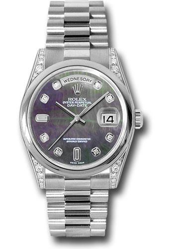 Rolex Platinum Day-Date 36 Watch - Domed Bezel - Dark Mother-Of-Pearl Diamond Dial - President Bracelet - 118296
