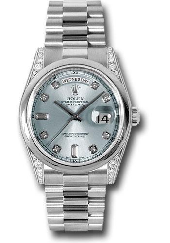 Rolex Platinum Day-Date 36 Watch - Domed Bezel - Glacier Blue Diamond Dial - President Bracelet - 118296