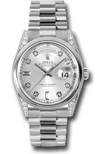 Rolex Day-Date 36 118296 in platinum with silver diamond dial and President bracelet