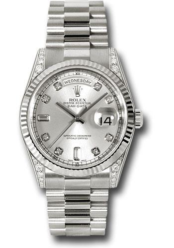 Rolex Day-Date 36 118339 in white gold with silver diamond dial and President bracelet