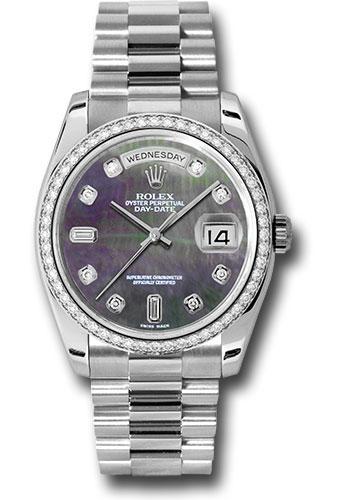 Rolex Platinum Day-Date 36 Watch -  Bezel - Dark Mother-Of-Pearl Diamond Dial - President Bracelet - 118346
