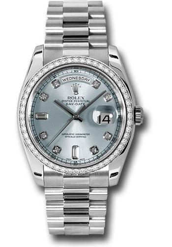 Rolex Platinum Day-Date 36 Watch -  Bezel - Glacier Blue Diamond Dial - President Bracelet - 118346