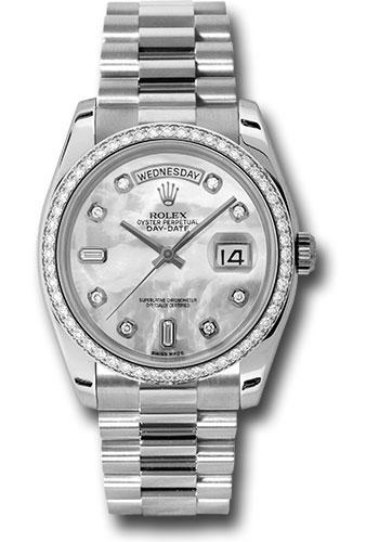 Rolex Platinum Day-Date 36 Watch -  Bezel - Mother-Of-Pearl Diamond Dial - President Bracelet - 118346