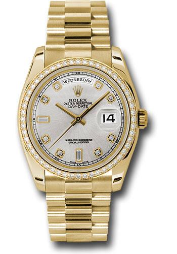 Rolex Day-Date 36 118348 in yellow gold with silver diamond dial and President bracelet