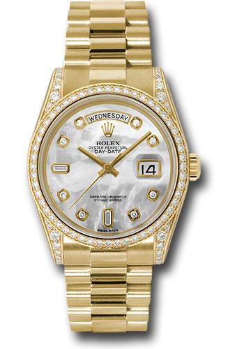 Rolex Day-Date 36 118388 in yellow gold with white mother-of-pearl diamond dial and President bracelet