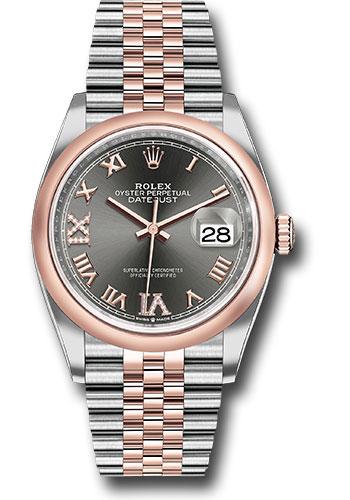 Rolex Steel and Everose Rolesor Datejust 36 Watch - Domed Bezel - Dark Rhodium Roman Dial - Jubilee Bracelet - 126201