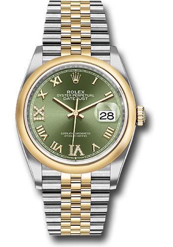 Rolex Steel and Yellow Gold Rolesor Datejust 36 Watch - Domed Bezel - Olive Green Roman Dial - Jubilee Bracelet - 126203