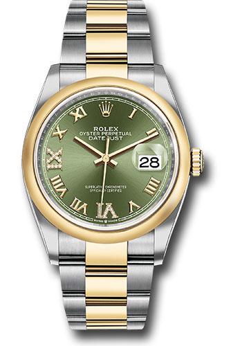 Rolex Steel and Yellow Gold Rolesor Datejust 36 Watch - Domed Bezel - Olive Green Roman Dial - Oyster Bracelet - 126203