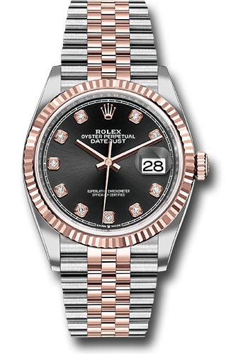 Rolex Steel and Everose Rolesor Datejust 36 Watch - Fluted Bezel - Black Diamond Dial - Jubilee Bracelet - 126231