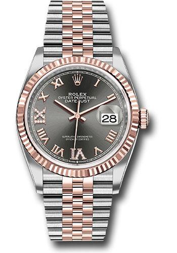 Rolex Steel and Everose Rolesor Datejust 36 Watch - Fluted Bezel - Dark Rhodium Roman Dial - Jubilee Bracelet - 126231