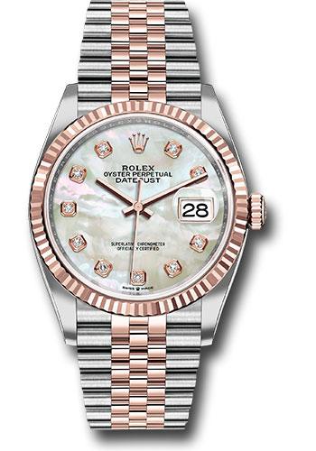 Rolex Steel and Everose Rolesor Datejust 36 Watch - Fluted Bezel - White Mother-Of-Pearl Diamond Dial - Jubilee Bracelet - 126231