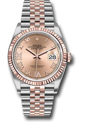 Rolex Steel and Everose Rolesor Datejust 36 Watch - Fluted Bezel - Rose Roman Dial - Jubilee Bracelet - 126231