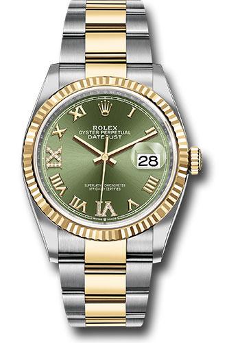 Rolex Steel and Yellow Gold Rolesor Datejust 36 Watch - Fluted Bezel - Olive Green Roman Dial - Oyster Bracelet - 126233