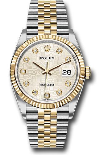 Rolex Steel and Yellow Gold Rolesor Datejust 36 Watch - Fluted Bezel - Silver Jubilee Diamond Dial - Jubilee Bracelet - 126233