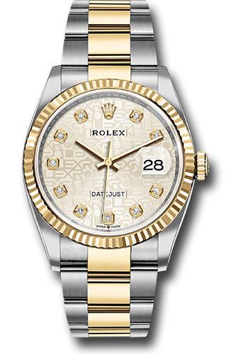 Rolex Steel and Yellow Gold Rolesor Datejust 36 Watch - Fluted Bezel - Silver Jubilee Diamond Dial - Oyster Bracelet - 126233