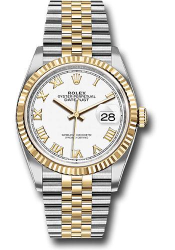 Rolex Steel and Yellow Gold Rolesor Datejust 36 Watch - Fluted Bezel - White Roman Dial - Jubilee Bracelet - 126233