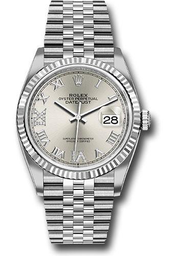Rolex Steel Datejust 36 Watch - Fluted Bezel - Silver Diamond Roman VI and IX Dial - Jubilee Bracelet - 2019 Release - 126234