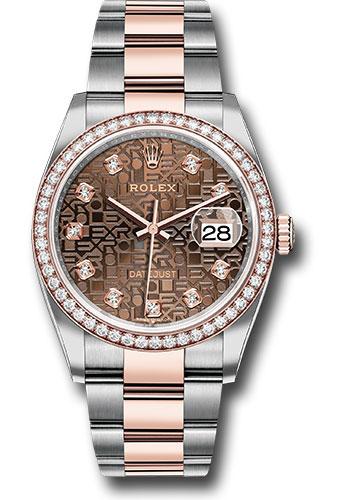Rolex Steel and Everose Rolesor Datejust 36 Watch - Diamond Bezel - Chocolate Jubilee Diamond Dial - Oyster Bracelet - 126281RBR