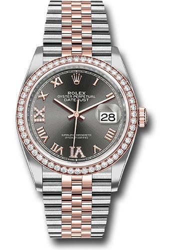 Rolex Steel and Everose Rolesor Datejust 36 Watch - Diamond Bezel - Dark Rhodium Roman Dial - Jubilee Bracelet - 126281RBR