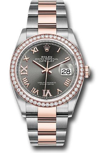 Rolex Steel and Everose Rolesor Datejust 36 Watch - Diamond Bezel - Dark Rhodium Roman Dial - Oyster Bracelet - 126281RBR