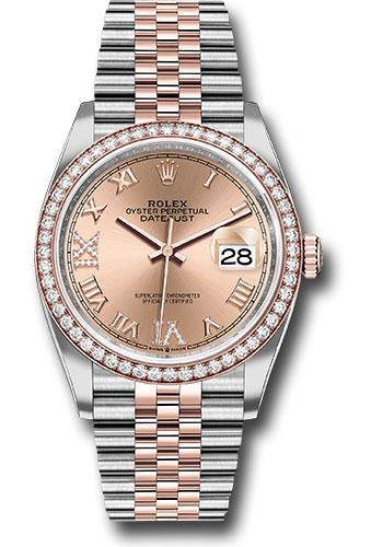 Rolex Steel and Everose Rolesor Datejust 36 Watch - Diamond Bezel - Rose Roman Dial - Jubilee Bracelet - 126281RBR