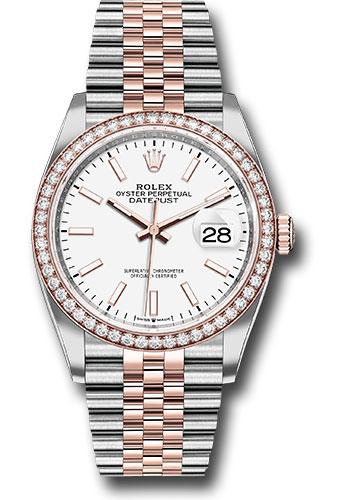 Rolex Steel and Everose Rolesor Datejust 36 Watch - Diamond Bezel - White Index Dial - Jubilee Bracelet - 126281RBR
