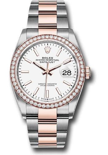 Rolex Steel and Everose Rolesor Datejust 36 Watch - Diamond Bezel - White Index Dial - Oyster Bracelet - 126281RBR