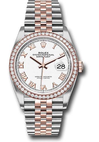 Rolex Steel and Everose Rolesor Datejust 36 Watch - Diamond Bezel - White Roman Dial - Jubilee Bracelet - 126281RBR